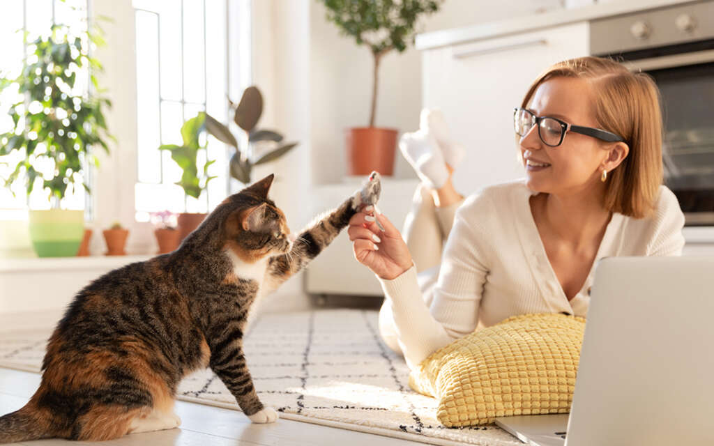 a woman holding a cat's paw